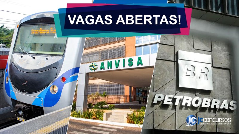 Montagem com imagens do Metrô SP, Anvisa e Petrobras