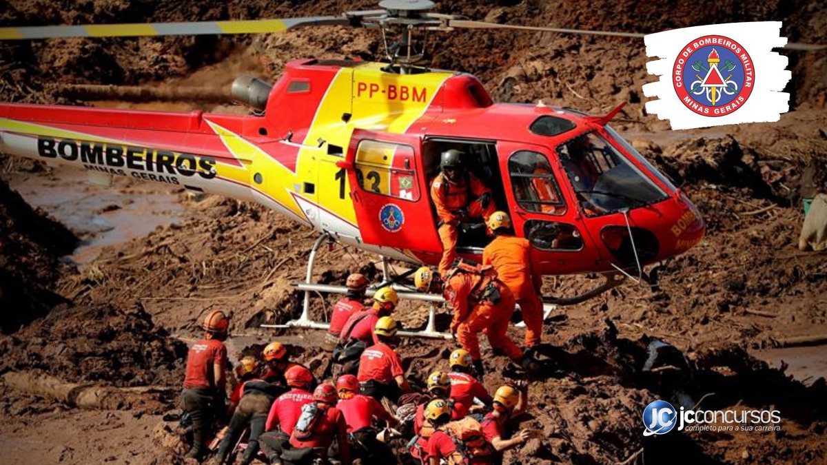 Concurso do Corpo de Bombeiros MG: agentes da corporação utilizam helicóptero durante resgate