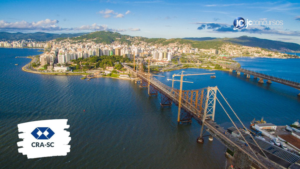 Concurso do CRA SC: vista aérea de Florianópolis, onde fica a sede do órgão