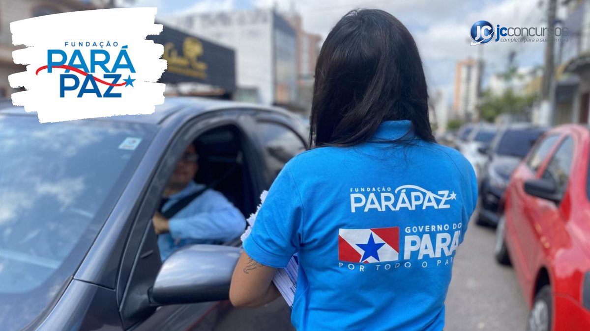 Concurso da Fundação ParáPaz PA: mulher usa camiseta com logo do órgão