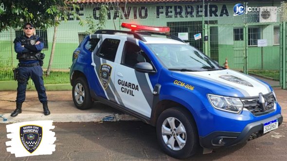 Concurso da GCM de Rio Verde GO: guarda civil municipal ao lado de viatura