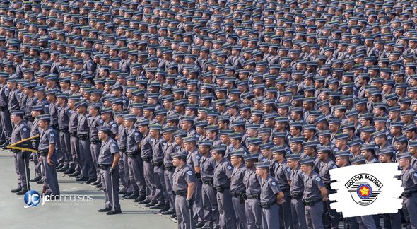 Concurso da PM SP: dezenas de soldados perfilados durante cerimônia de formatura - Foto: Divulgação