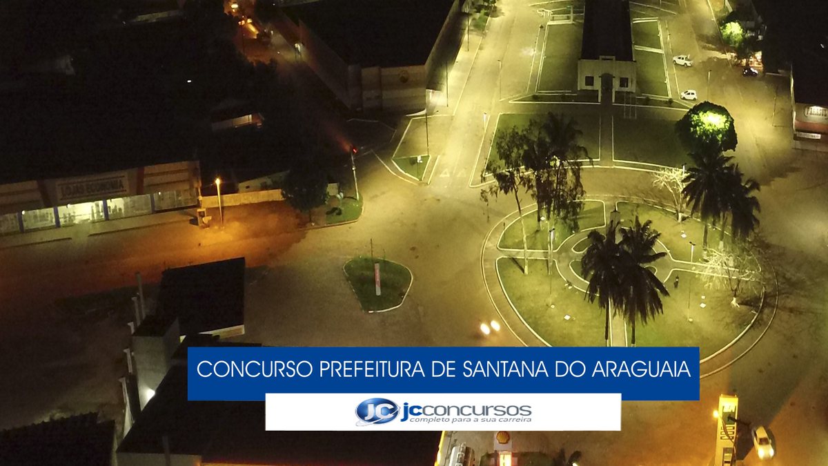 Concurso Prefeitura de Santana do Araguaia - vista aérea do município durante a noite