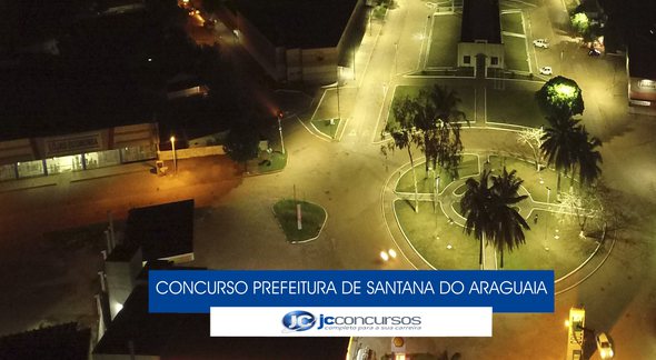 Concurso Prefeitura de Santana do Araguaia - vista aérea do município durante a noite - Divulgação
