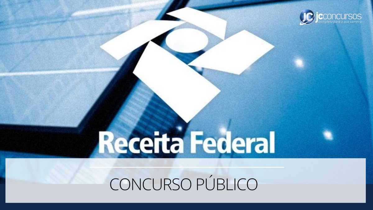 Concurso Receita Federal: logotipo do órgão na fachada: Divulgaçao JC Concursos