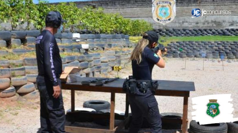 Concurso da SAP CE: policiais durante treinamento de tiro