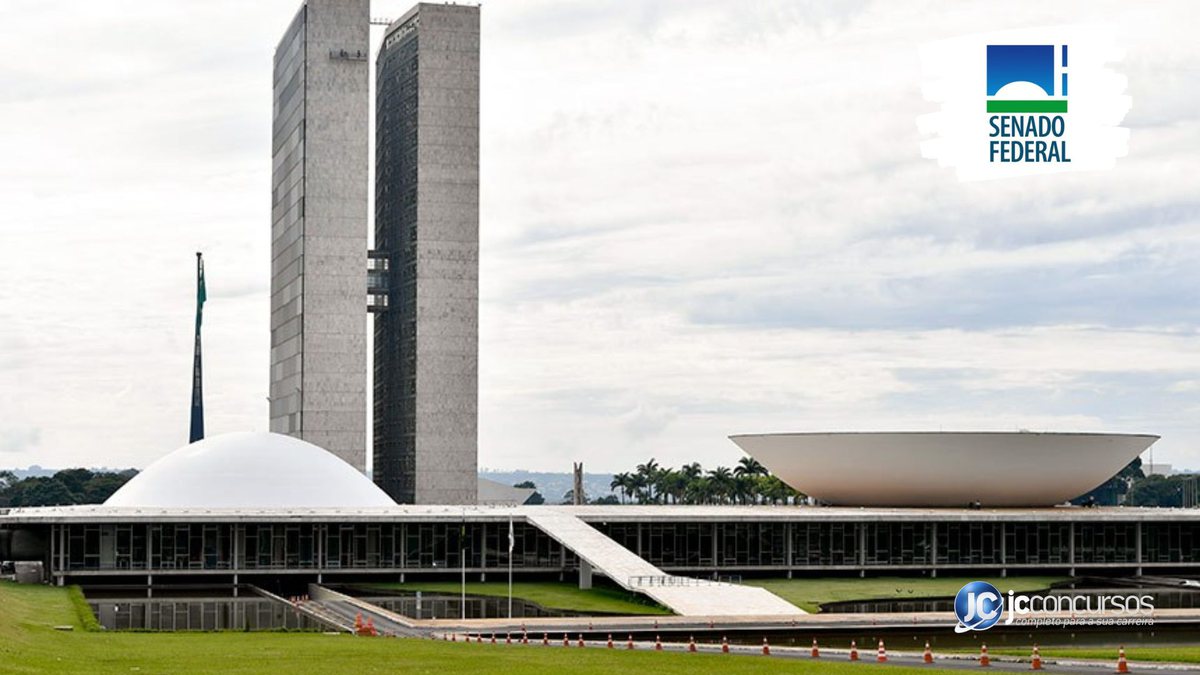Concurso do Senado: fachada do Congresso Nacional, sede das duas Casas do Poder Legislativo brasileiro